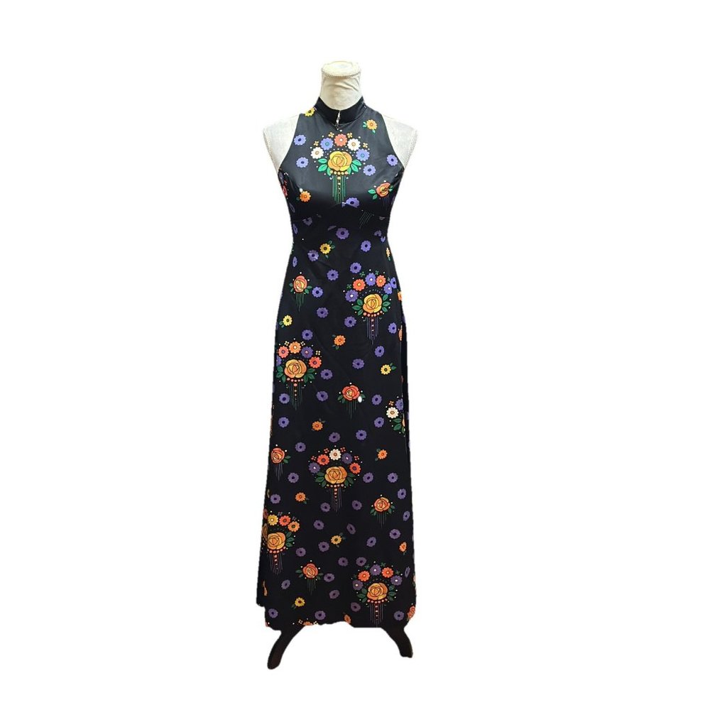 Vintage 70s  Lanz Original Floral Print Maxi Dress Whimsigoth Dark Fairy XS READ